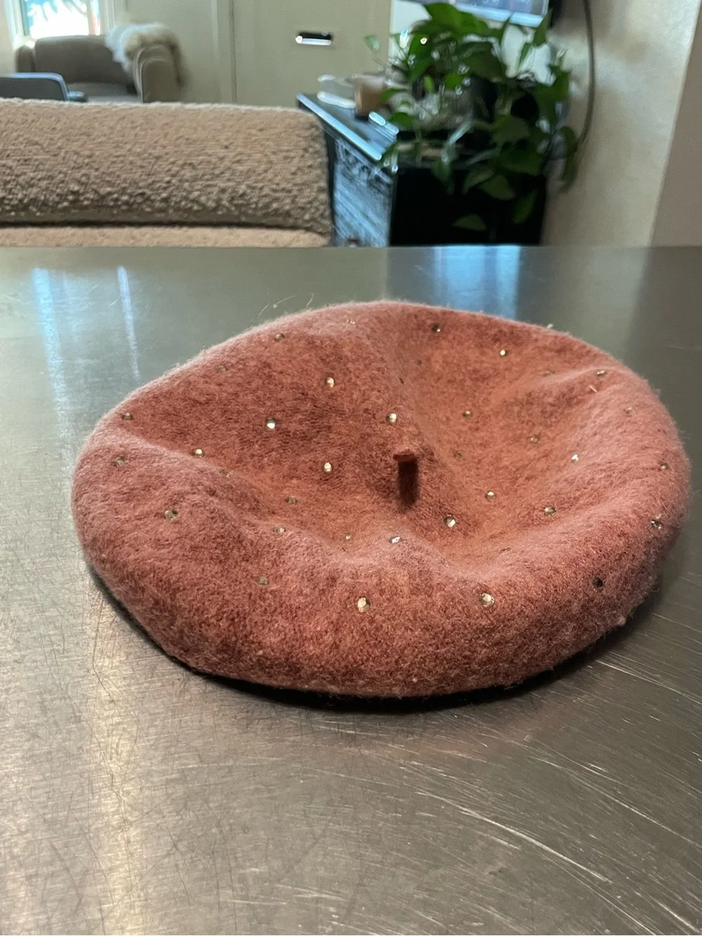 Zara girls Pink Wool Beret with Rhinestone Crystal Studs